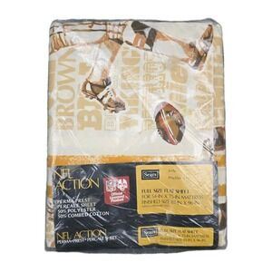 Vintage NFL Action Perma-Prest Full Flat Sheet Sears‎ Licensed NFL Sheet NOS